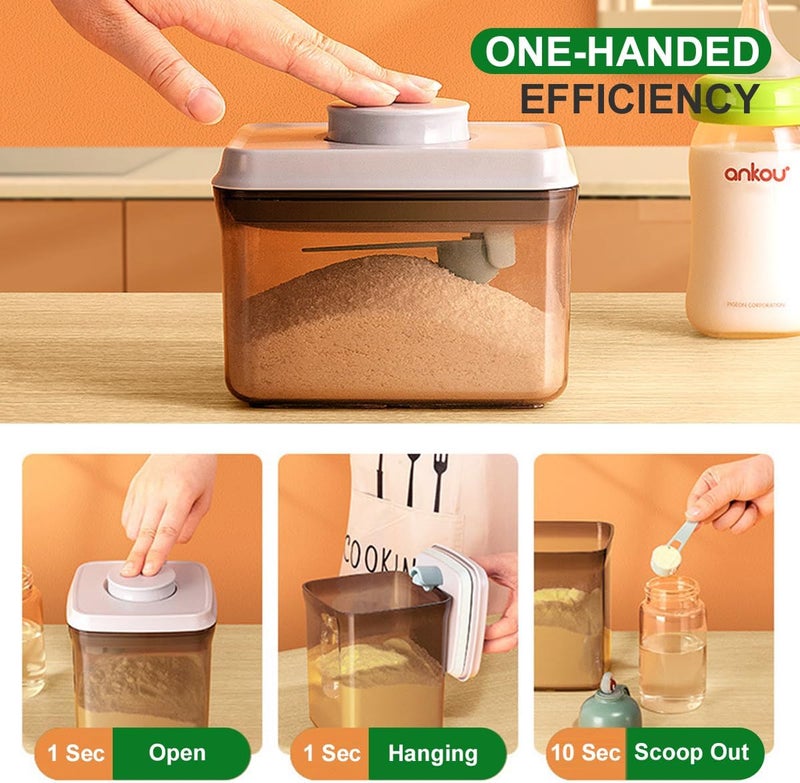 Ankou One-Push Formula Container, 2300ml Formula Dispenser with Scoop and Scraper, Milk Powder Container with Lids, BPA-Free Airtight Food Storage Container 1000g Large Capacity,Dark Brown, Rectangle - Image 2